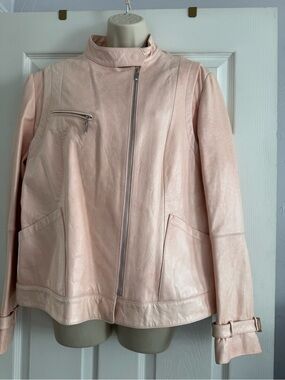 Lafayette 148 New York Blush Leather Moto Jacket